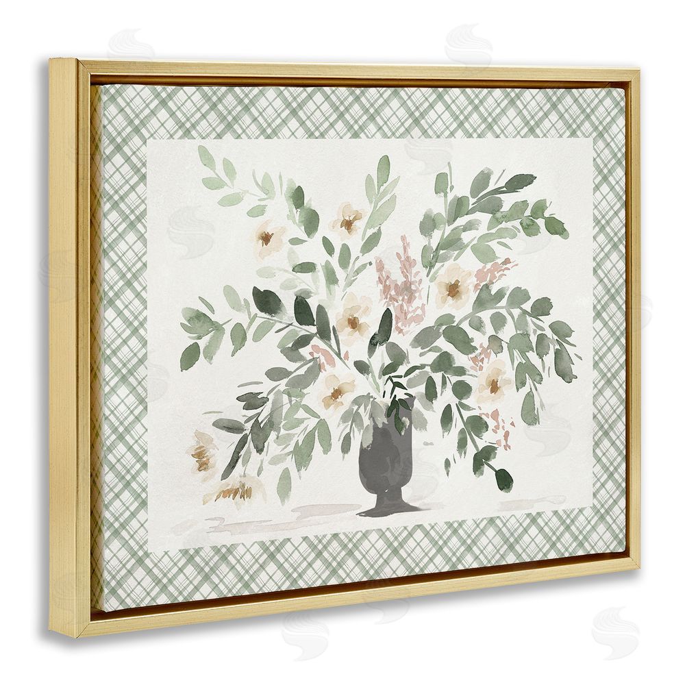 Lucille Price Springtime Bouquet on Plaid Gold Floating Frame Canvas Wall Art Print