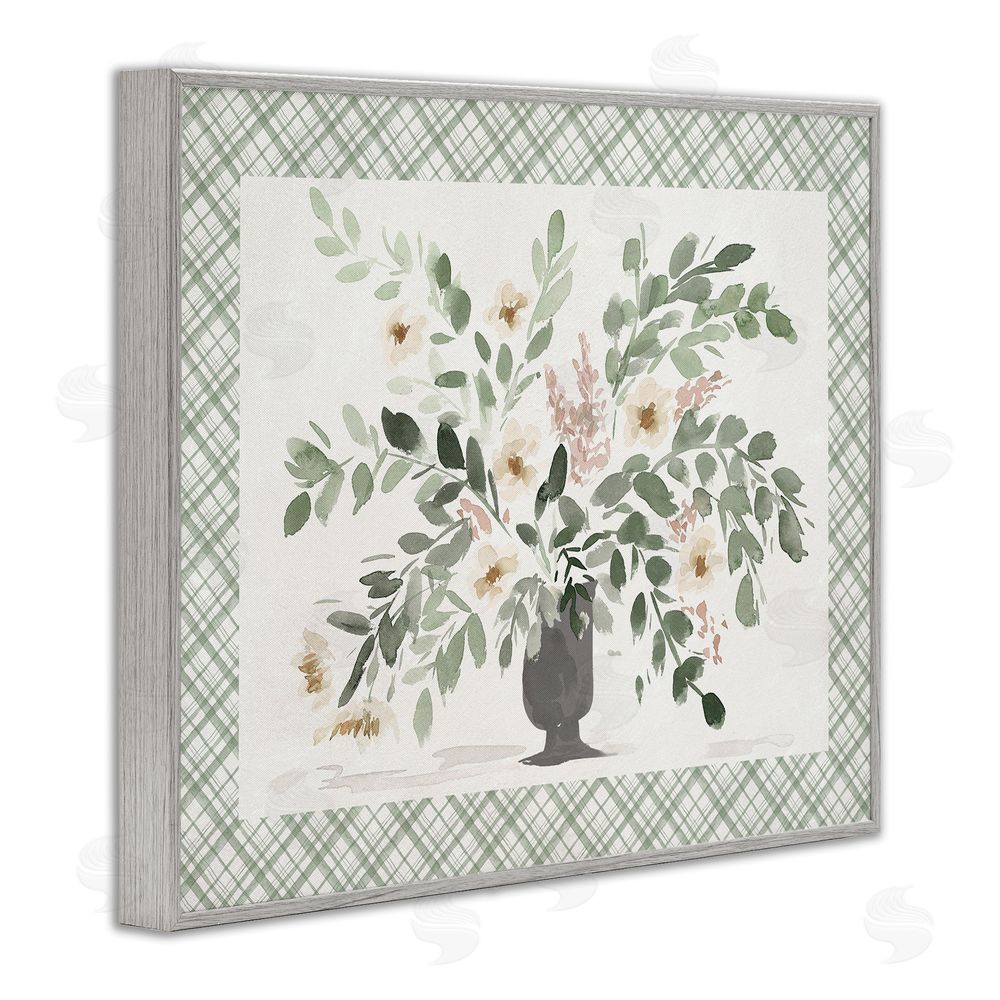 Lucille Price Springtime Bouquet on Plaid Gray Framed Giclee Wall Art Print