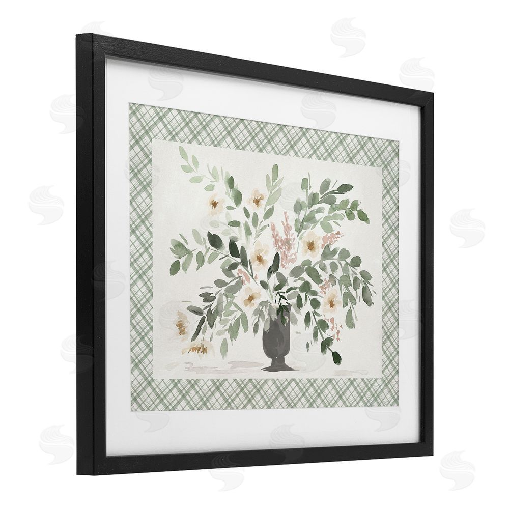 Lucille Price Springtime Bouquet on Plaid Black Framed Print Under Glass Wall Art