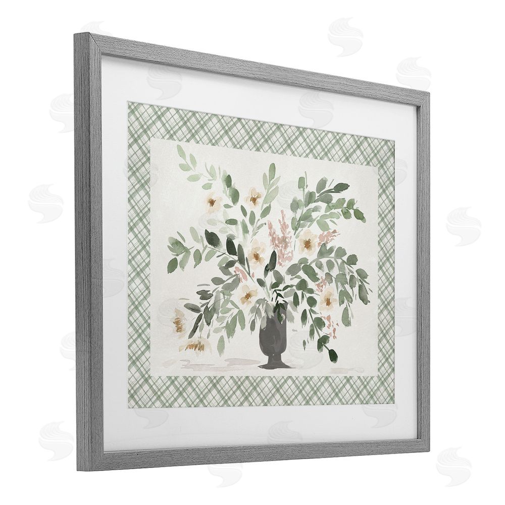 Lucille Price Springtime Bouquet on Plaid Gray Framed Print Under Glass Wall Art