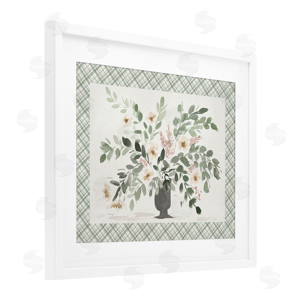 Lucille Price Springtime Bouquet on Plaid White Framed Print Under Glass Wall Art