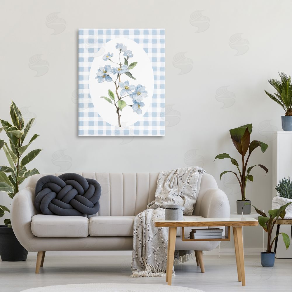 Sundance Graphics Blooms on Blue Checkers Canvas Wall Art Print in Room