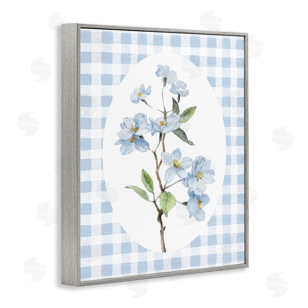 Sundance Graphics Blooms on Blue Checkers Gray Framed Giclee Wall Art Print