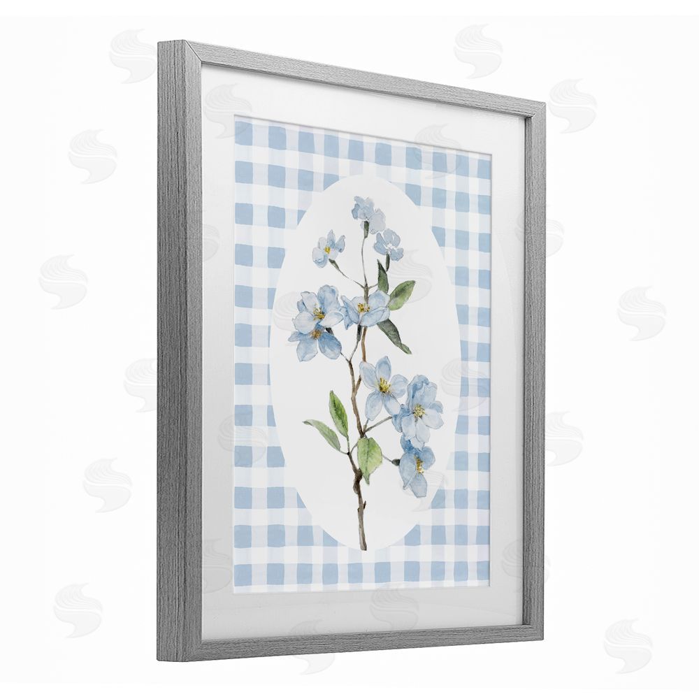 Sundance Graphics Blooms on Blue Checkers Gray Framed Print Under Glass Wall Art