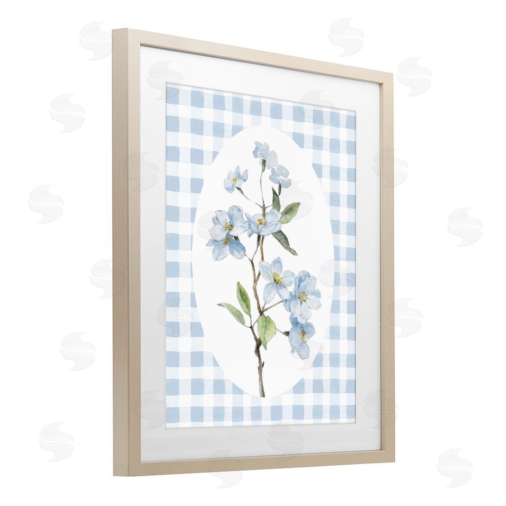 Sundance Graphics Blooms on Blue Checkers Birch Framed Print Under Glass Wall Art