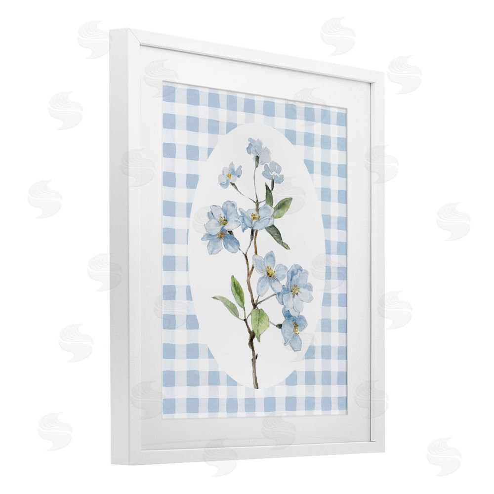 Sundance Graphics Blooms on Blue Checkers White Framed Print Under Glass Wall Art