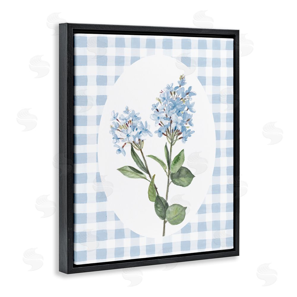 Sundance Graphics Blue Checkered Blooms Black Floating Frame Canvas Wall Art Print