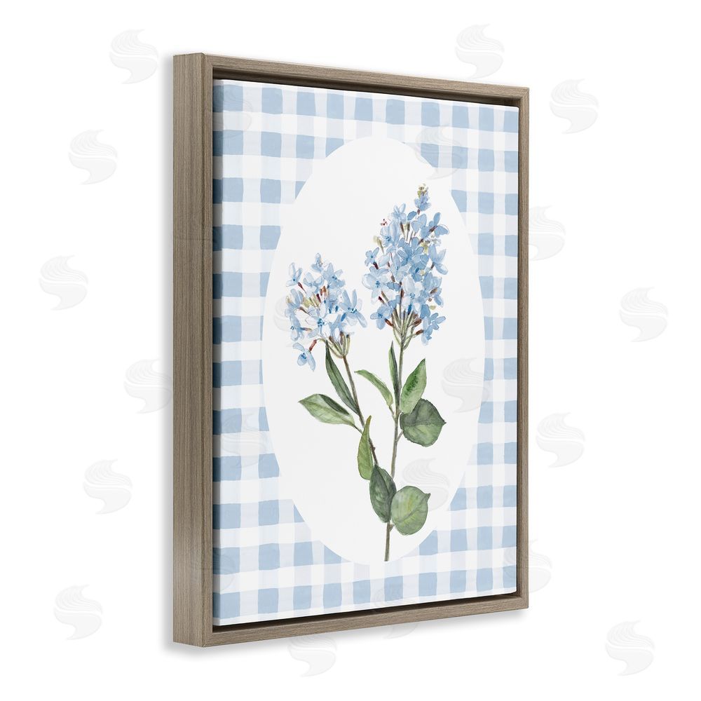 Sundance Graphics Blue Checkered Blooms Brown Floating Frame Canvas Wall Art Print