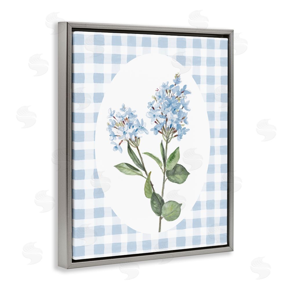Sundance Graphics Blue Checkered Blooms Gray Floating Frame Canvas Wall Art Print
