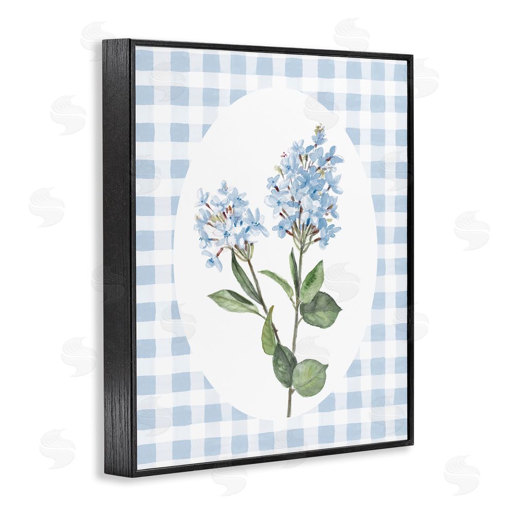 Sundance Graphics Blue Checkered Blooms Black Framed Giclee Wall Art Print