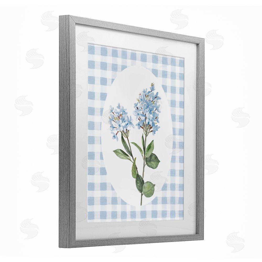 Sundance Graphics Blue Checkered Blooms Gray Framed Print Under Glass Wall Art