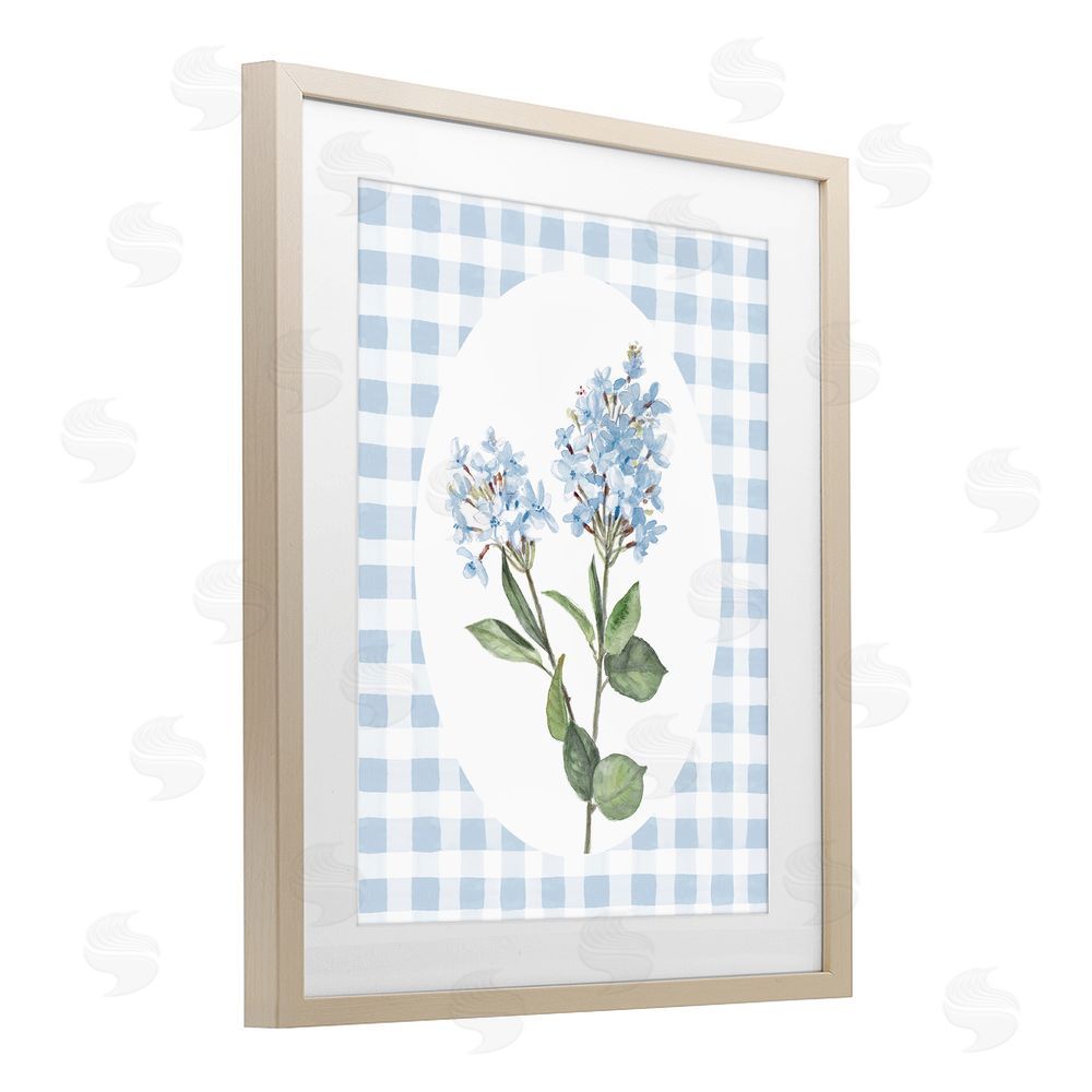 Sundance Graphics Blue Checkered Blooms Birch Framed Print Under Glass Wall Art