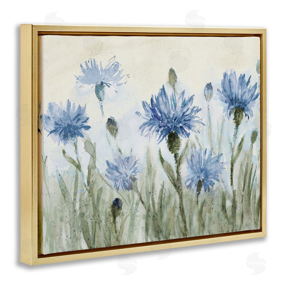 Sundance Graphics Blue Cornflowers Meadow Gold Floating Frame Canvas Wall Art Print
