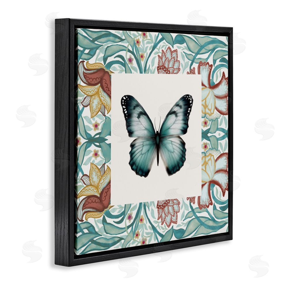 Sundance Graphics Blue Toned Baroque Butterfly Black Floating Frame Canvas Wall Art Print