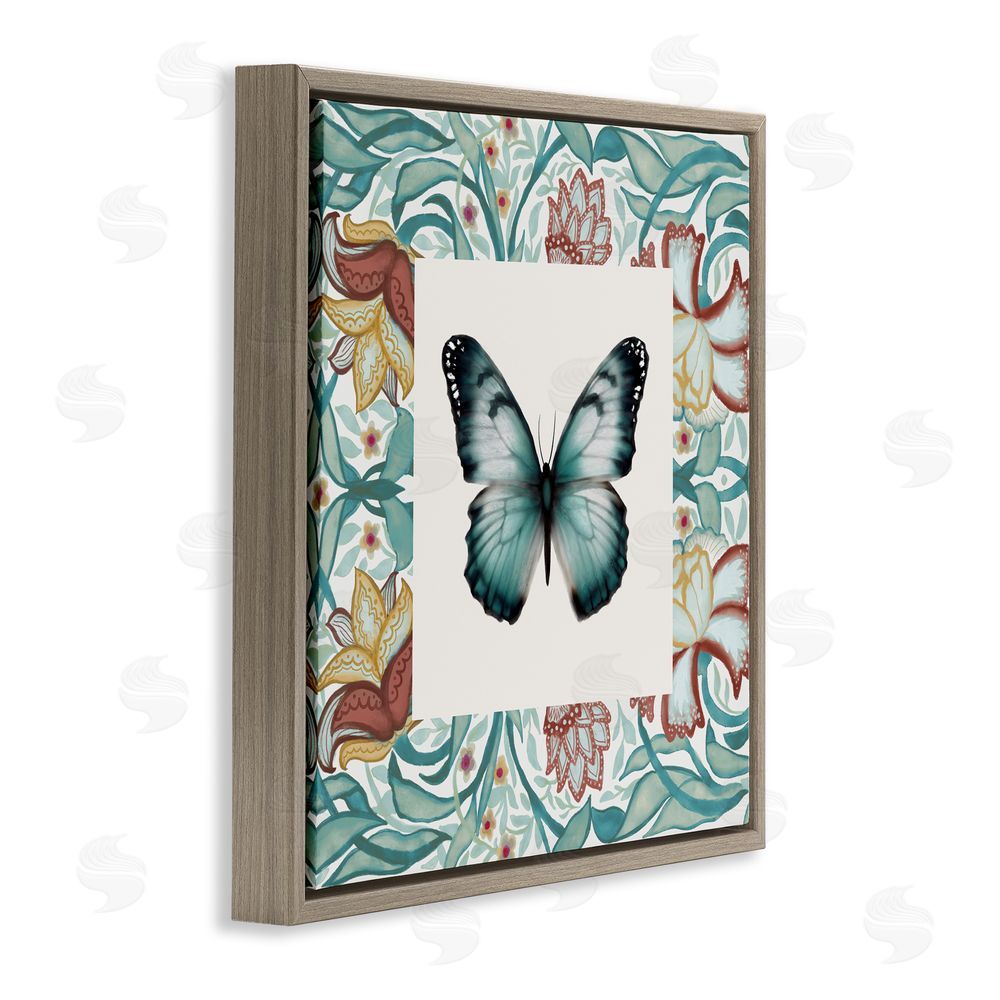 Sundance Graphics Blue Toned Baroque Butterfly Brown Floating Frame Canvas Wall Art Print