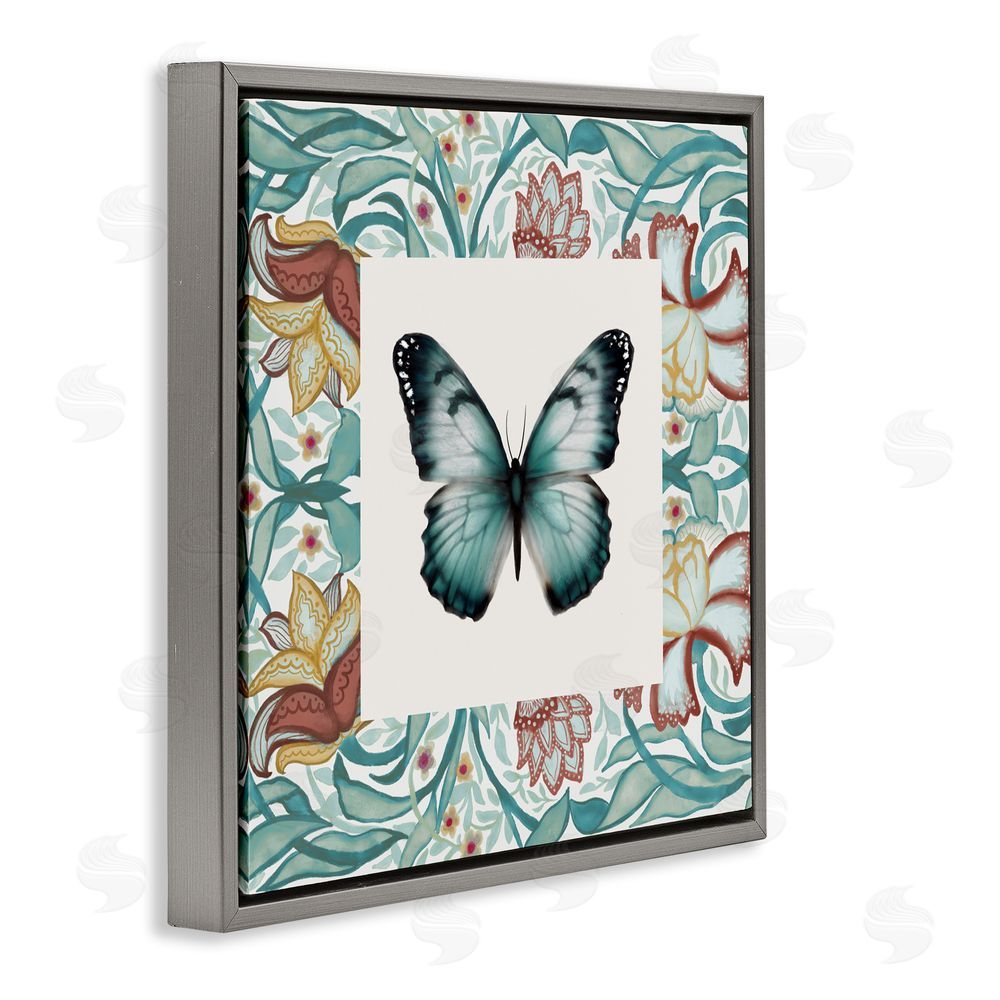 Sundance Graphics Blue Toned Baroque Butterfly Gray Floating Frame Canvas Wall Art Print