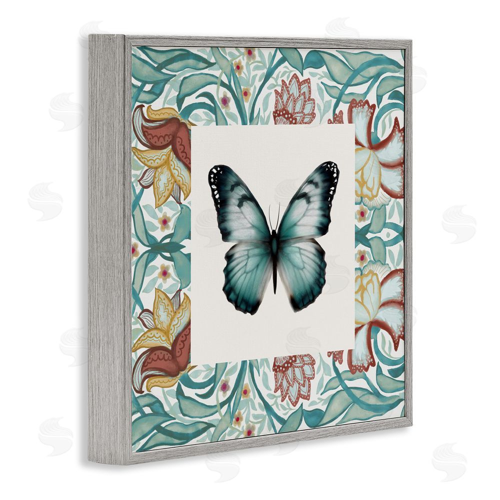 Sundance Graphics Blue Toned Baroque Butterfly Gray Framed Giclee Wall Art Print