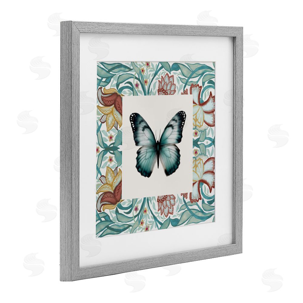 Sundance Graphics Blue Toned Baroque Butterfly Gray Framed Print Under Glass Wall Art