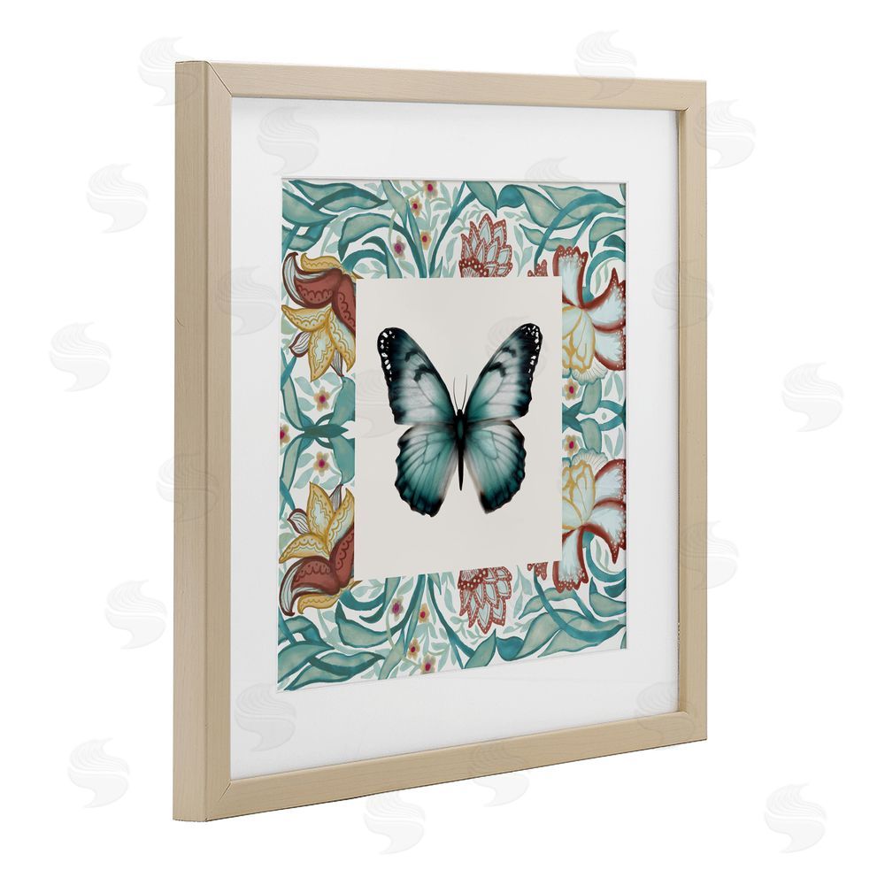 Sundance Graphics Blue Toned Baroque Butterfly Birch Framed Print Under Glass Wall Art