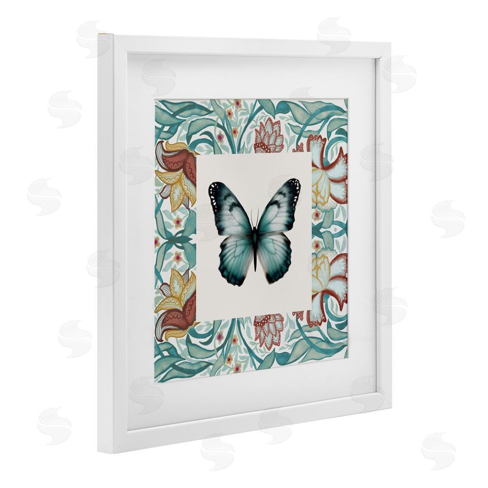 Sundance Graphics Blue Toned Baroque Butterfly White Framed Print Under Glass Wall Art