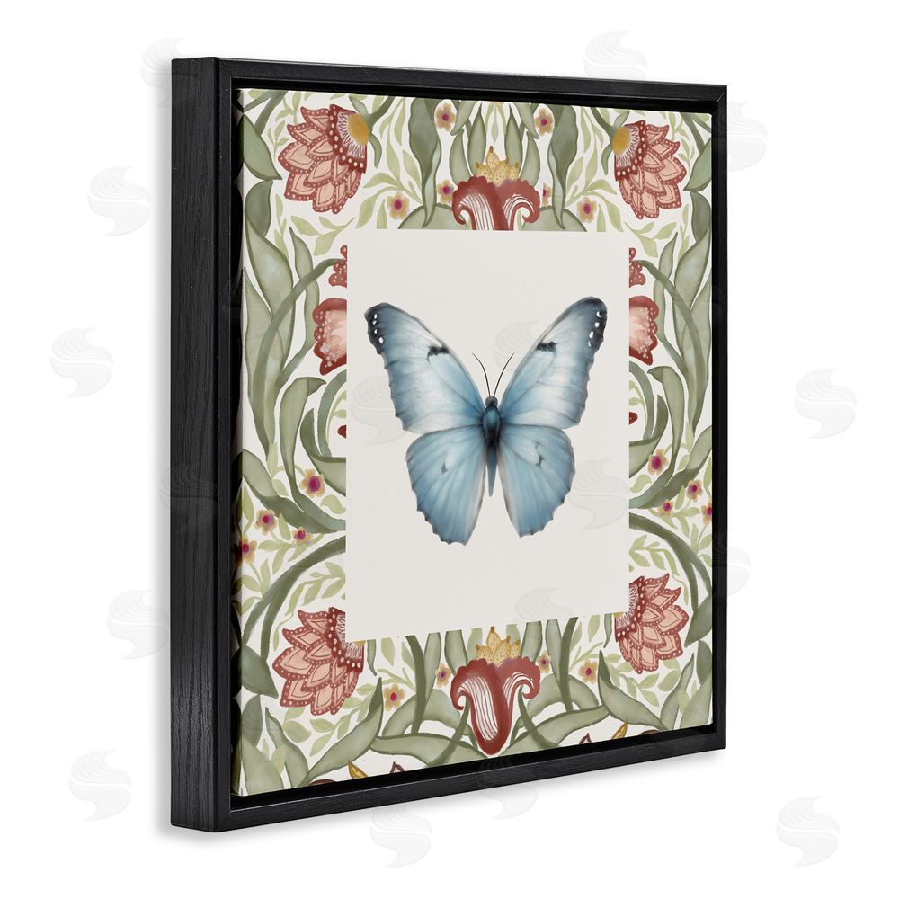 Sundance Graphics Baroque Butterfly Vintage Flowers Black Floating Frame Canvas Wall Art Print