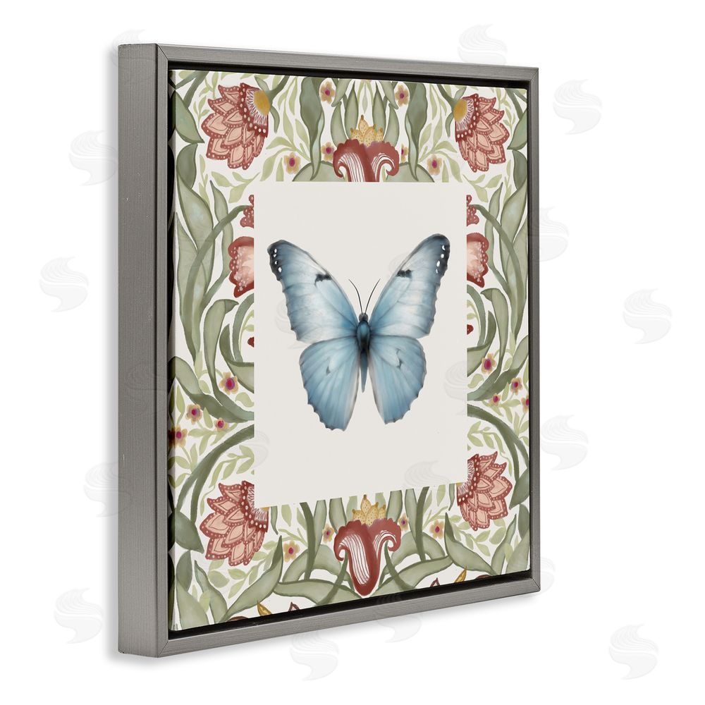 Sundance Graphics Baroque Butterfly Vintage Flowers Gray Floating Frame Canvas Wall Art Print