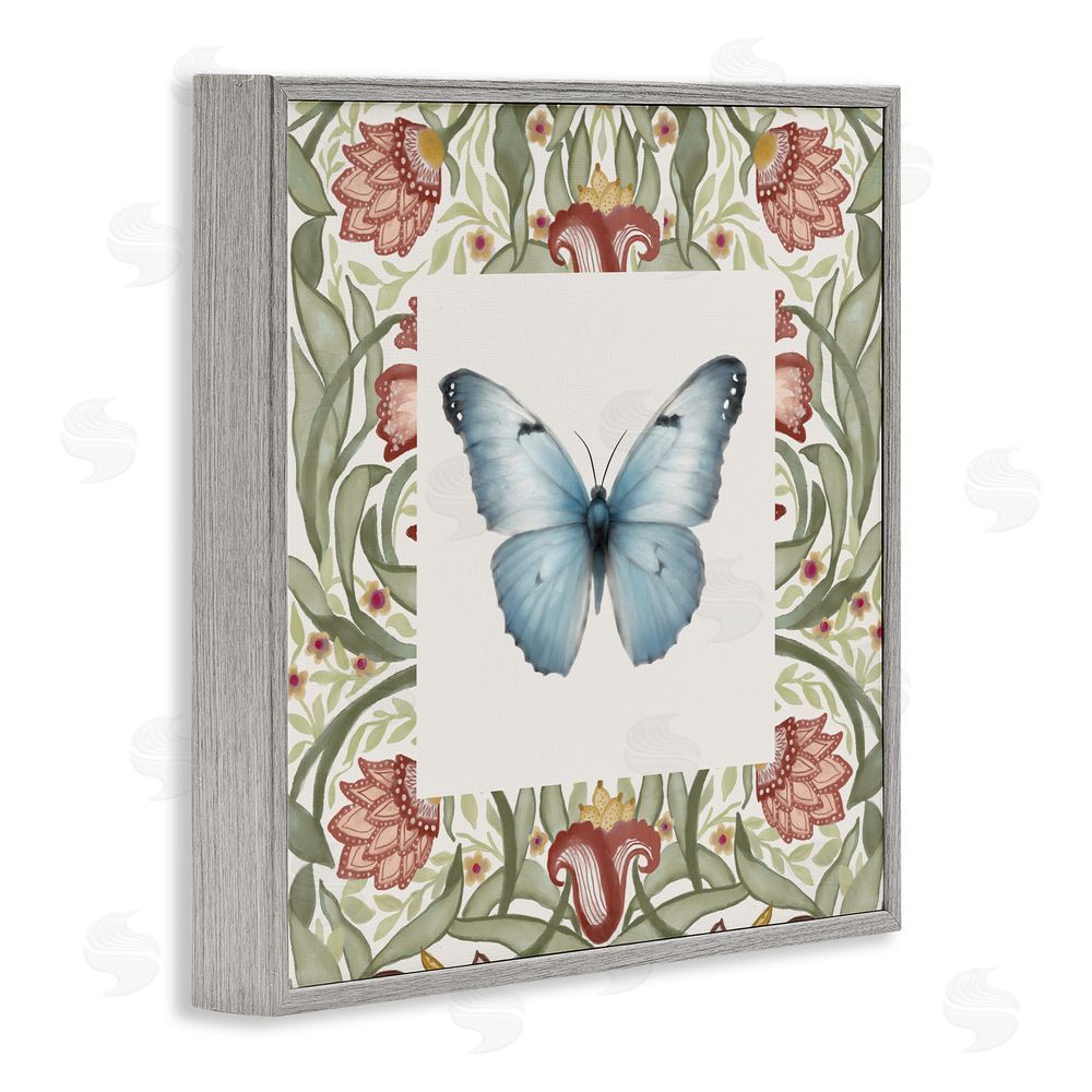 Sundance Graphics Baroque Butterfly Vintage Flowers Gray Framed Giclee Wall Art Print