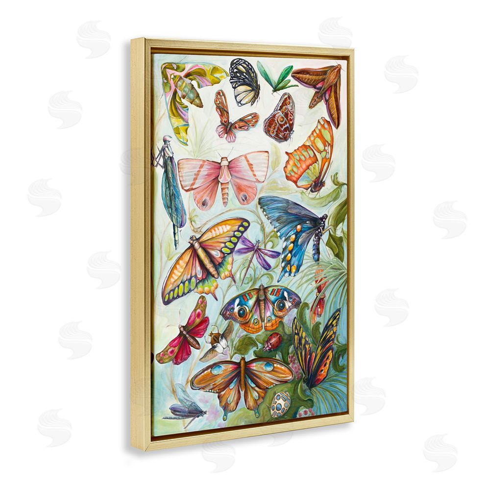 Sundance Graphics Colorful Butterfly Conservatory Gold Floating Frame Canvas Wall Art Print