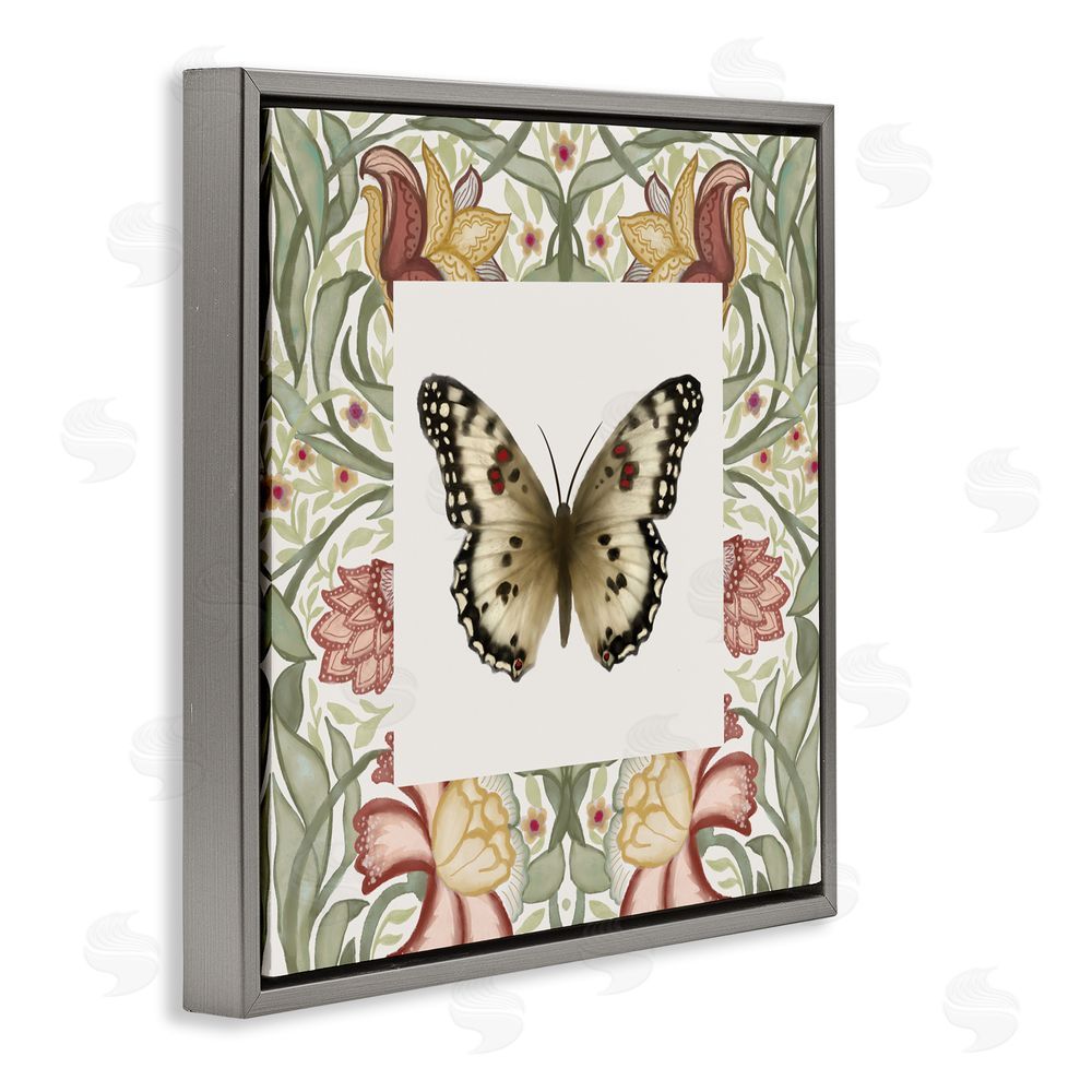 Elizabeth Medley Warm Toned Baroque Butterfly Gray Floating Frame Canvas Wall Art Print