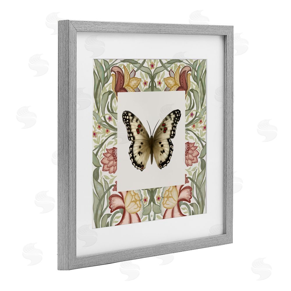 Elizabeth Medley Warm Toned Baroque Butterfly Gray Framed Print Under Glass Wall Art