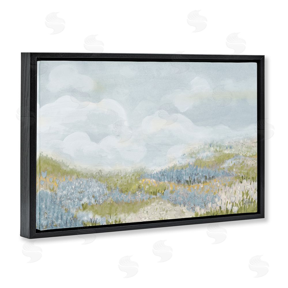 Sundance Graphics Blue Floral Meadow Black Floating Frame Canvas Wall Art Print