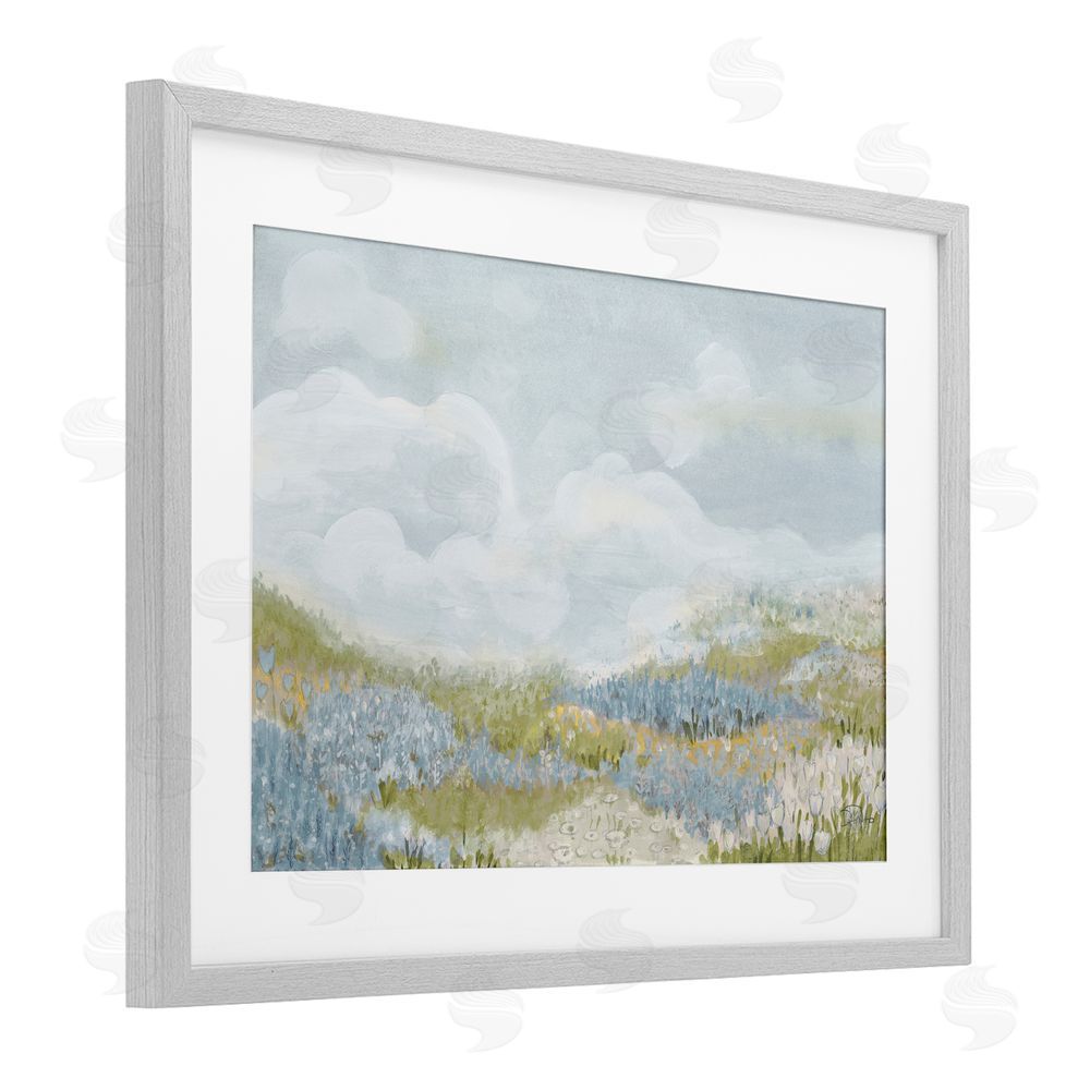 Sundance Graphics Blue Floral Meadow Gray Framed Print Under Glass Wall Art