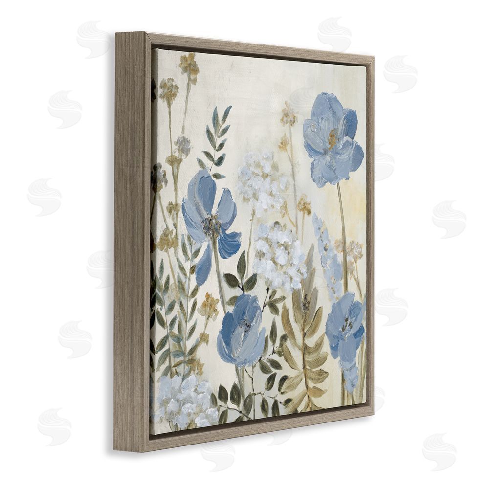 Lanie Loreth Peaceful Blue Iris Garden Brown Floating Frame Canvas Wall Art Print