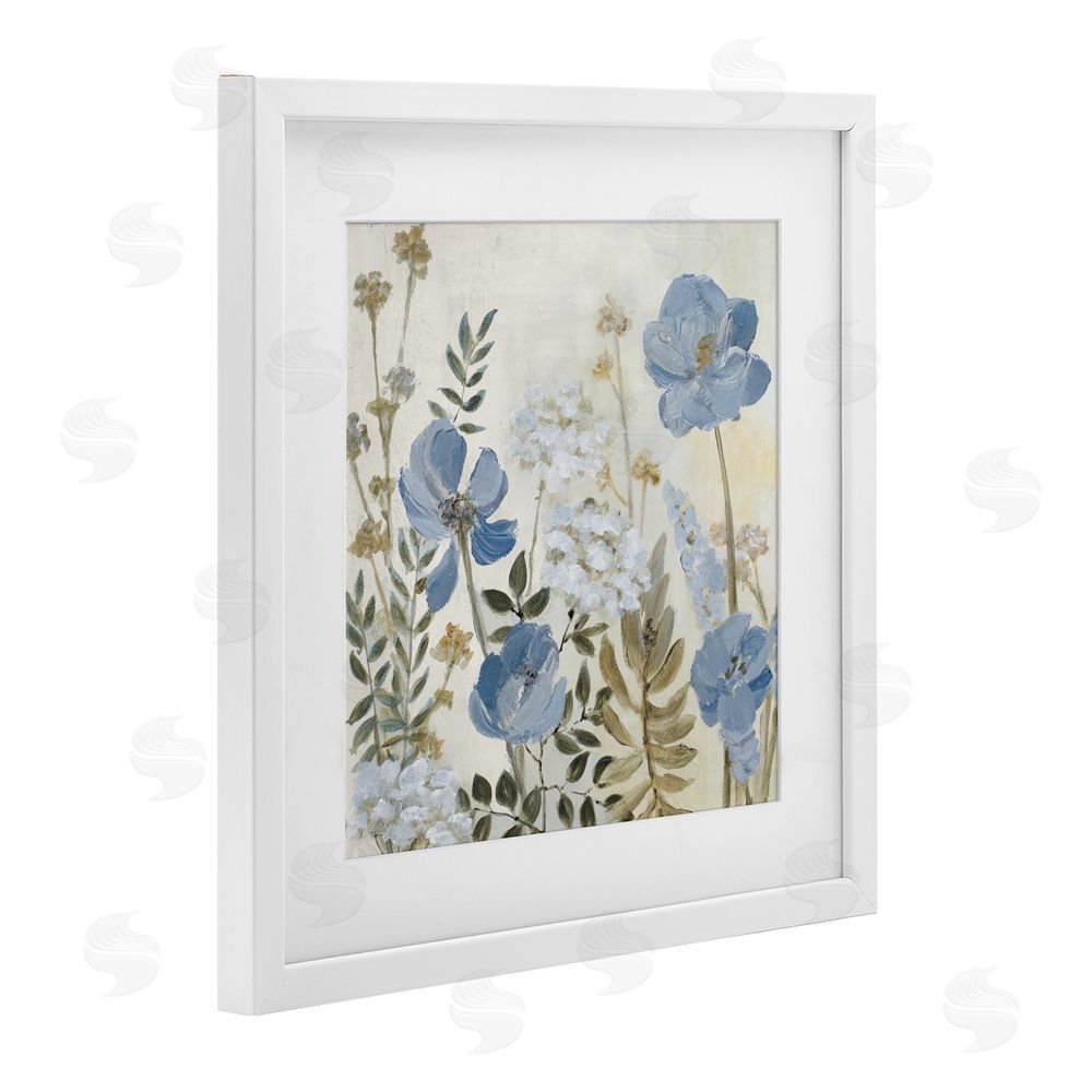 Lanie Loreth Peaceful Blue Iris Garden White Framed Print Under Glass Wall Art
