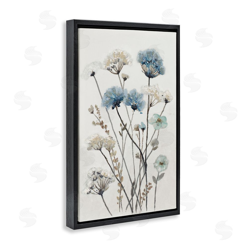 Sundance Graphics Blue & Beige Garden Black Floating Frame Canvas Wall Art Print