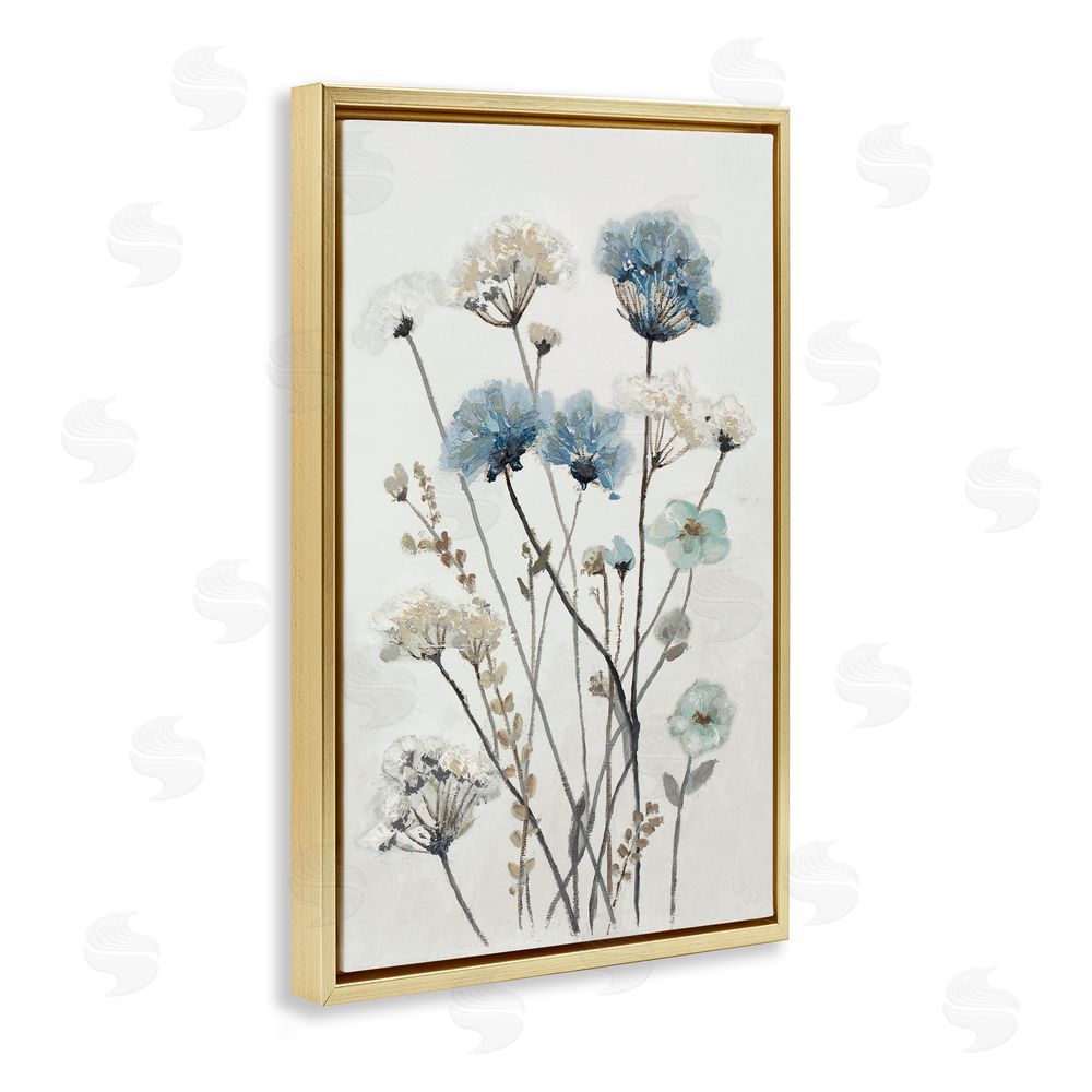 Sundance Graphics Blue & Beige Garden Gold Floating Frame Canvas Wall Art Print