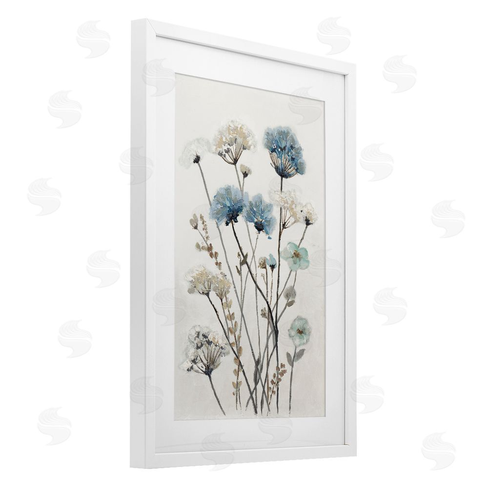 Sundance Graphics Blue & Beige Garden White Framed Print Under Glass Wall Art