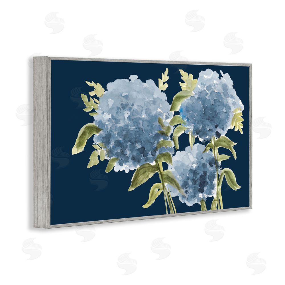 Janice Gaynor Blue Hydrangeas on Indigo Gray Framed Giclee Wall Art Print