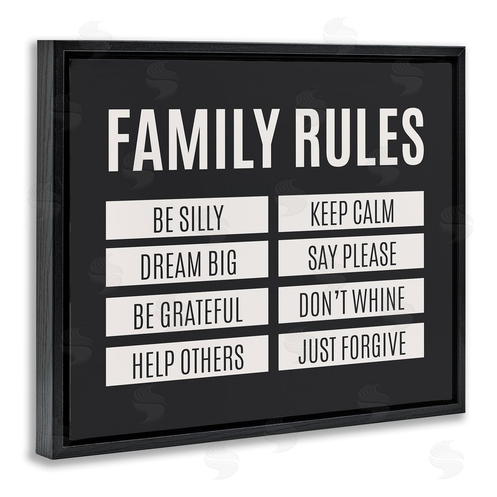 Sundance Graphics Family Rules Simple Black Black Floating Frame Canvas Wall Art Print
