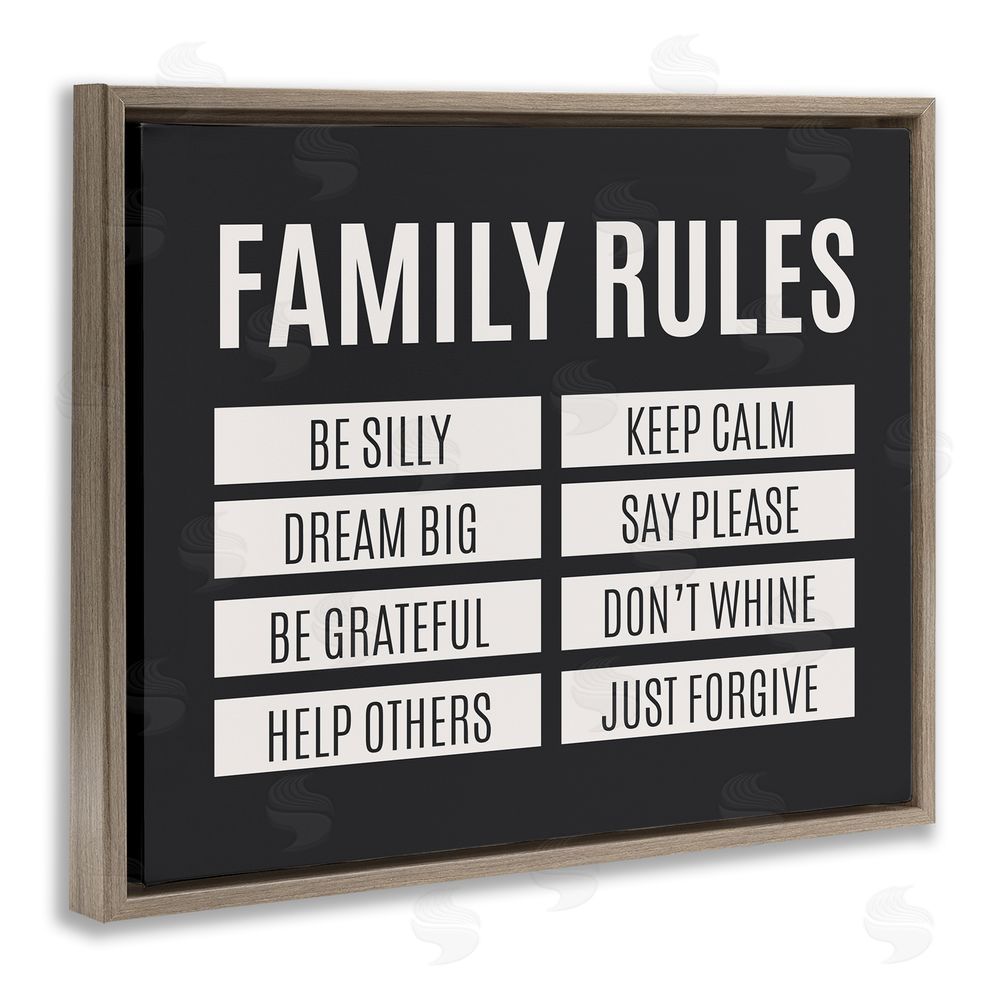 Sundance Graphics Family Rules Simple Black Brown Floating Frame Canvas Wall Art Print