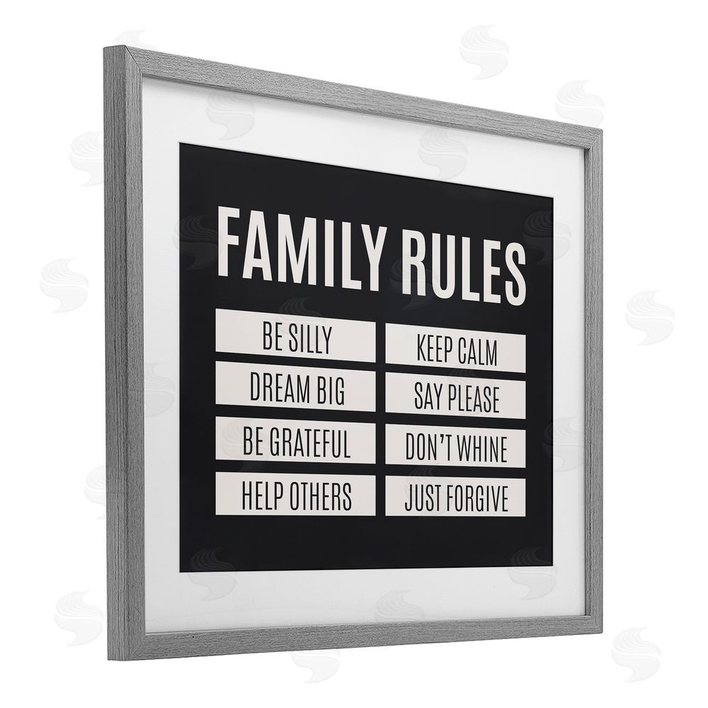 Sundance Graphics Family Rules Simple Black Gray Framed Print Under Glass Wall Art
