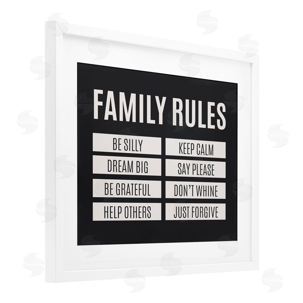 Sundance Graphics Family Rules Simple Black White Framed Print Under Glass Wall Art