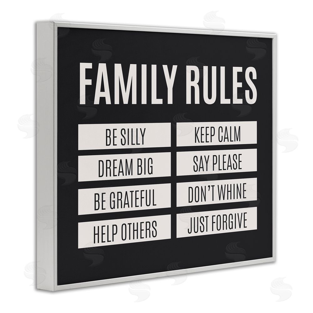 Sundance Graphics Family Rules Simple Black White Framed Giclee Wall Art Print
