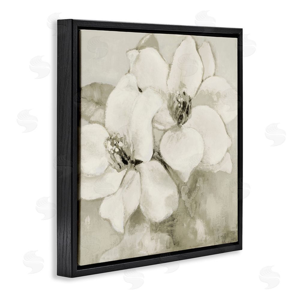 Lanie Loreth Subtle Beige Magnolias Black Floating Frame Canvas Wall Art Print