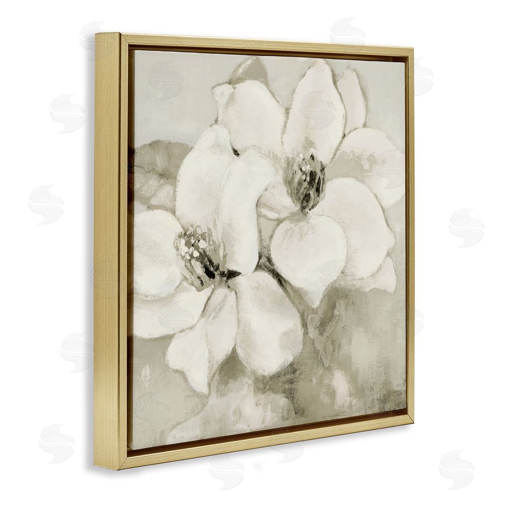 Lanie Loreth Subtle Beige Magnolias Gold Floating Frame Canvas Wall Art Print