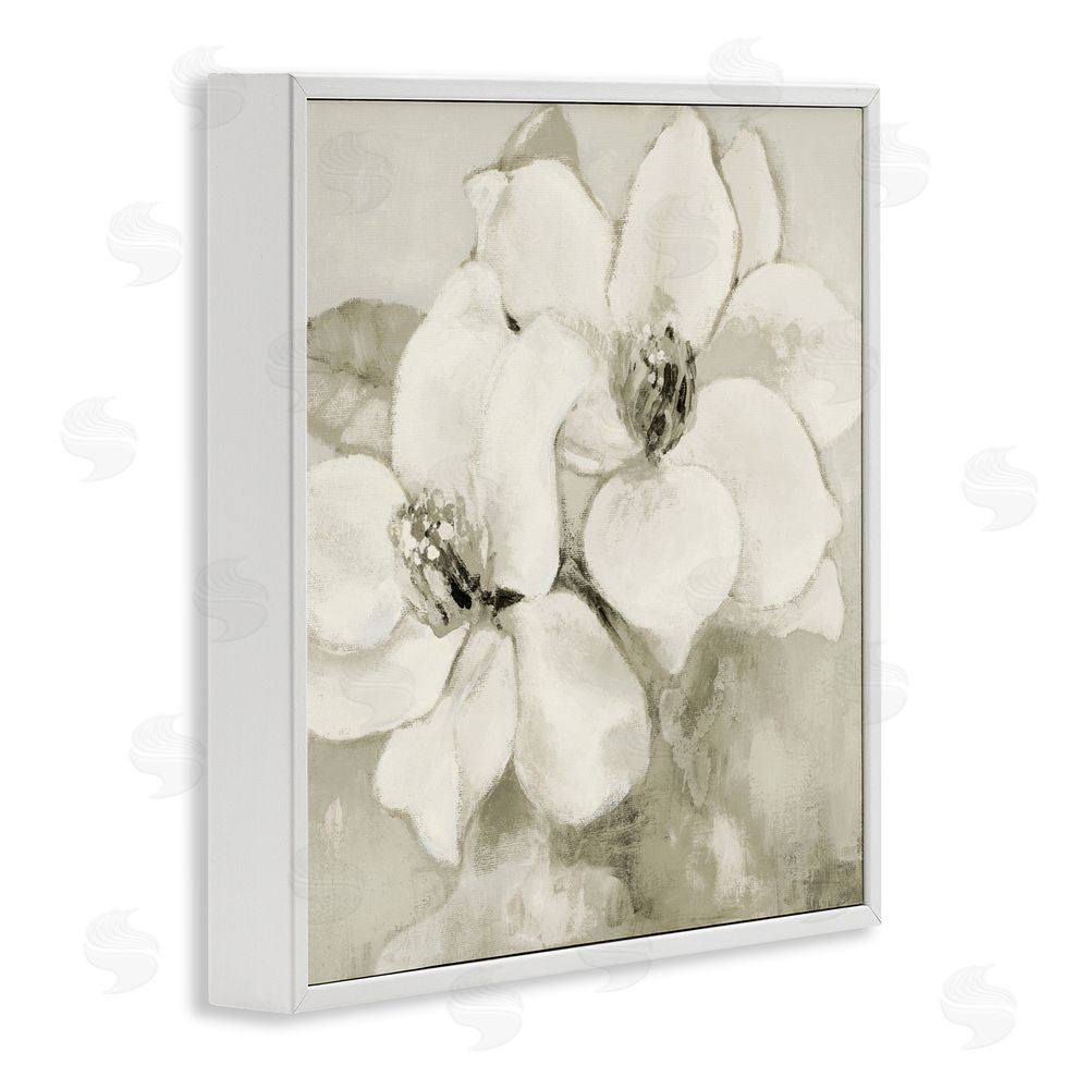 Lanie Loreth Subtle Beige Magnolias White Framed Giclee Wall Art Print