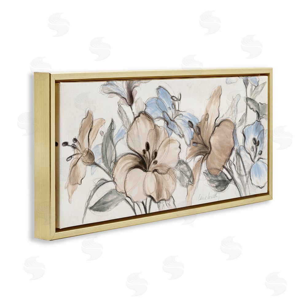 Lanie Loreth Whispering Florals Neutral Gold Floating Frame Canvas Wall Art Print