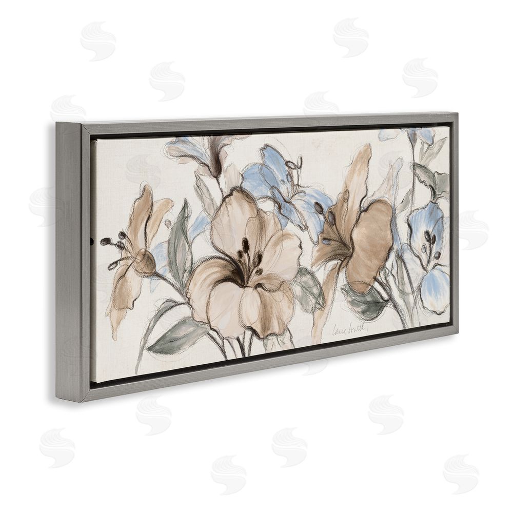 Lanie Loreth Whispering Florals Neutral Gray Floating Frame Canvas Wall Art Print