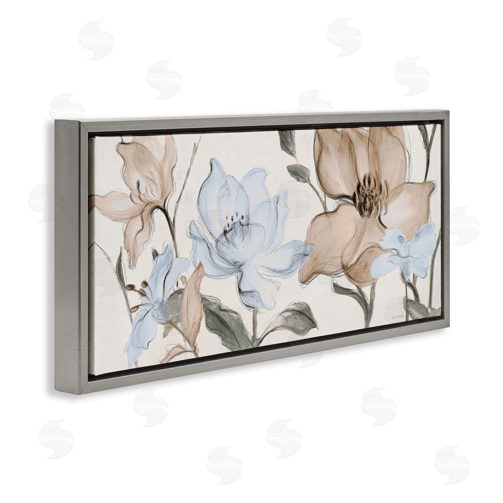 Lanie Loreth Soft Whispering Florals Gray Floating Frame Canvas Wall Art Print