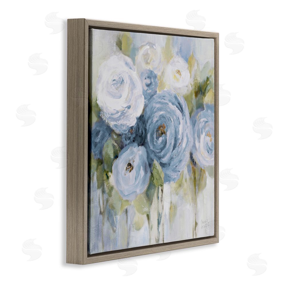 Lanie Loreth Softly Blooming In Blues Brown Floating Frame Canvas Wall Art Print